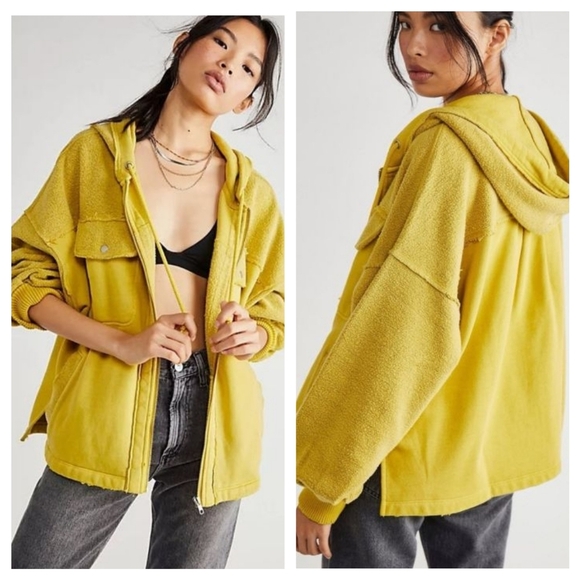 Free People Jackets & Blazers - Free People Britney Cardi Hooded Jacket Sweatshirt Zip Front Citron Yellow Green